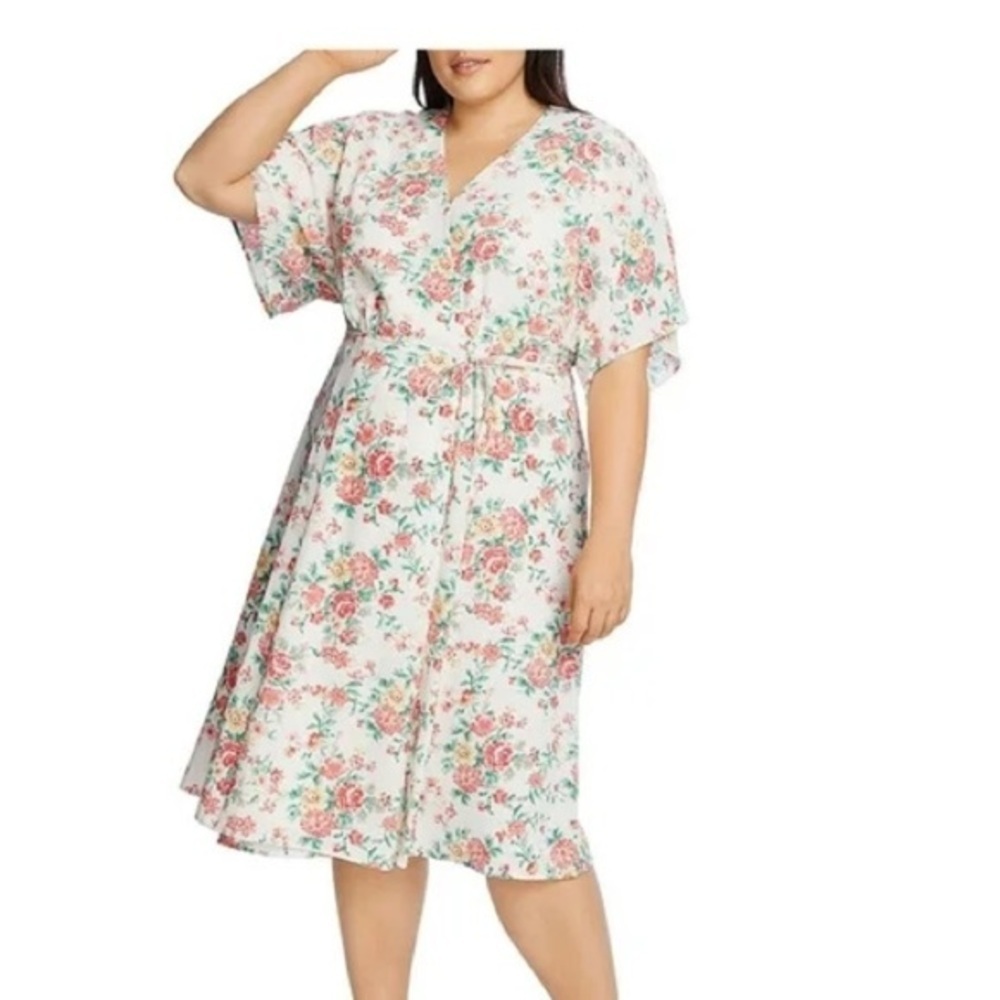 1.State Womens Plus Foral Front Tie Wrap Dress White 24W